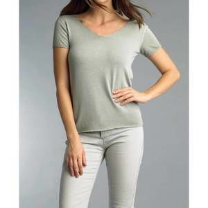 NEW TEMPO PARIS basic short sleeve v neck tee in olive